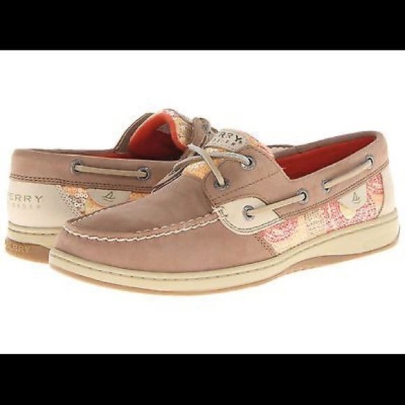 Sperry TopSider‎ Bluefish Greige Orange Dot Sequins Tan Womens Size 7M Sl… - Picture 1 of 8